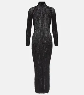 Alaia Distressed wool-blend midi dress