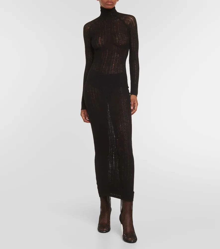 Alaia Distressed wool-blend midi dress