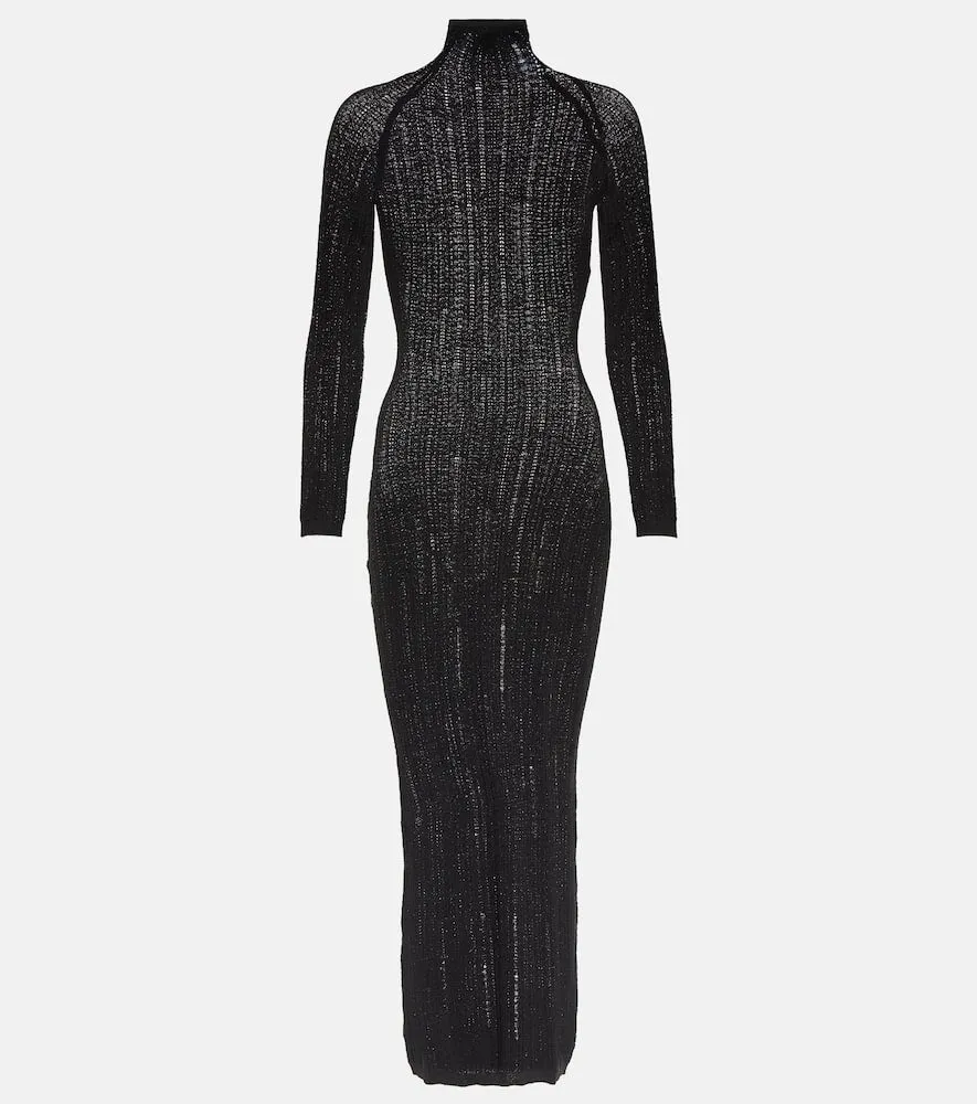 Alaia Distressed wool-blend midi dress