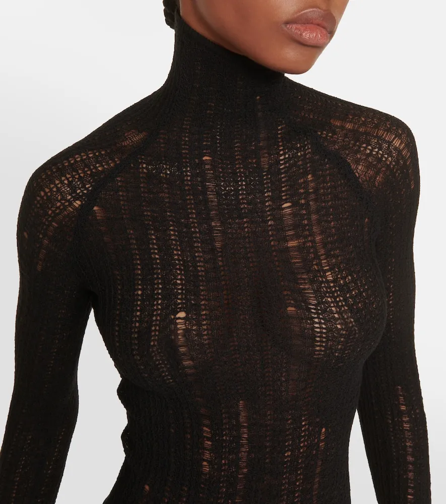 Alaia Distressed wool-blend midi dress