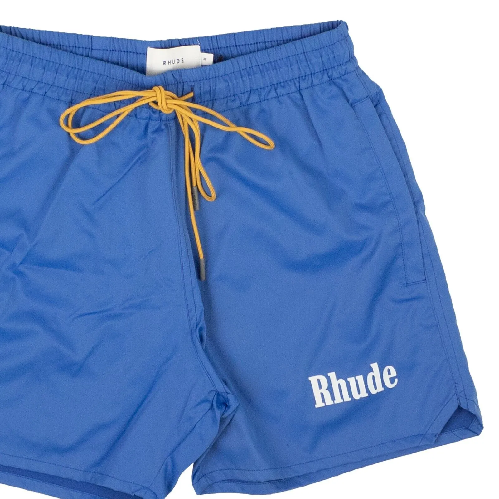 Blue Polyester Logo Print Swim Trunks