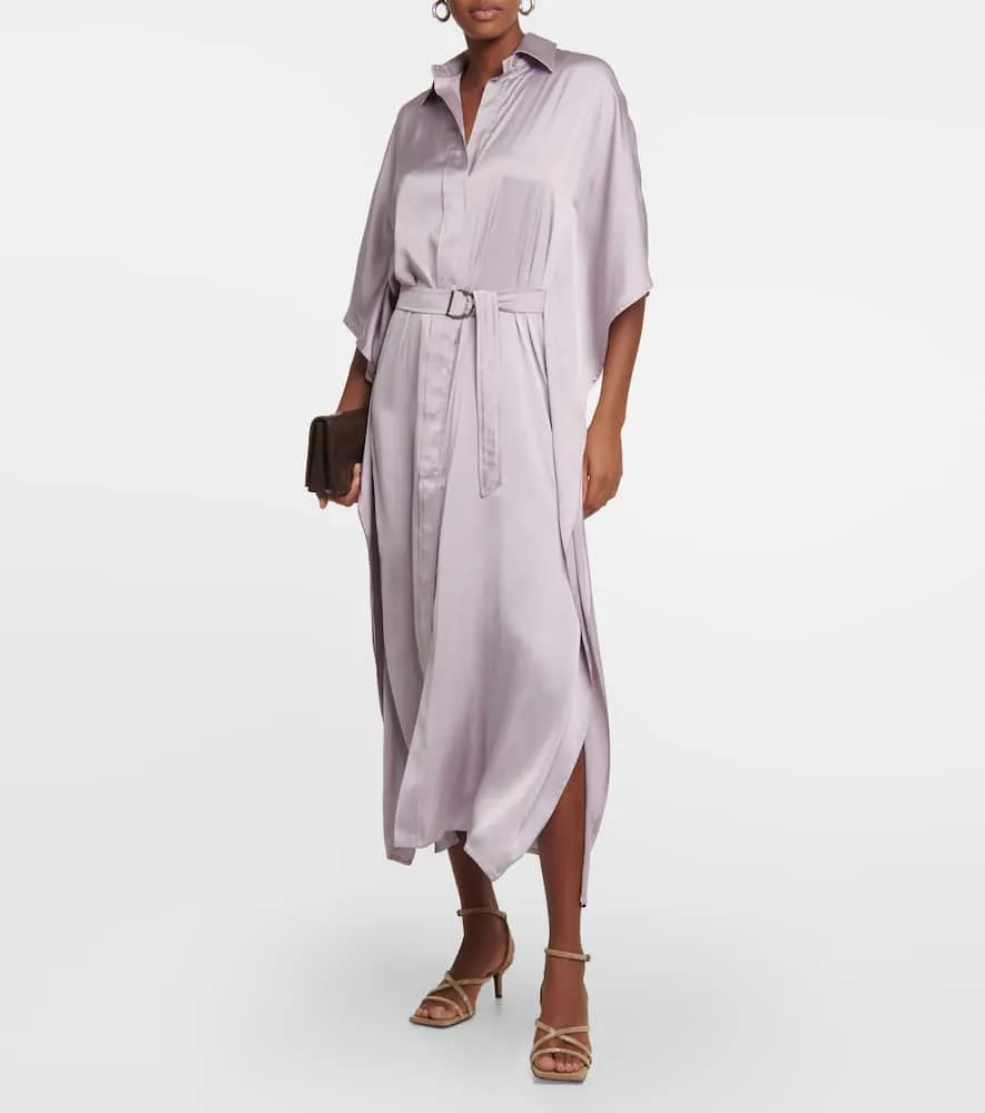 Brunello Cucinelli Satin belted shirt dress