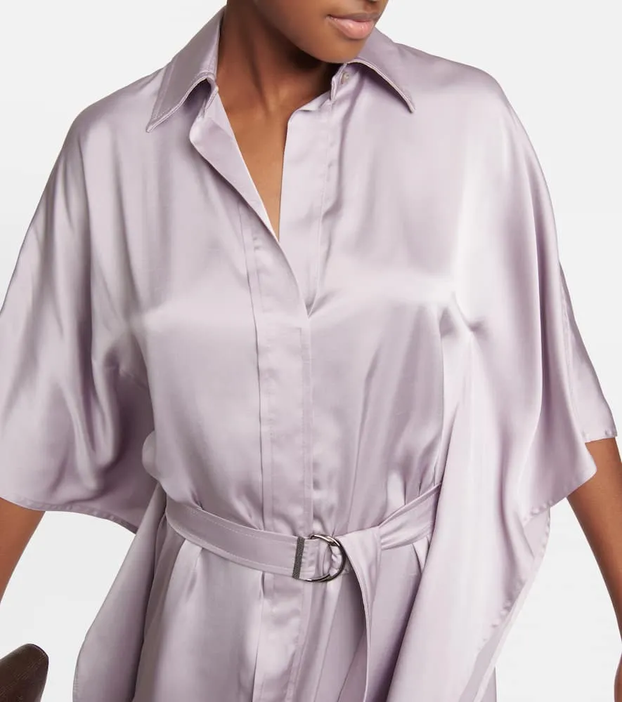 Brunello Cucinelli Satin belted shirt dress