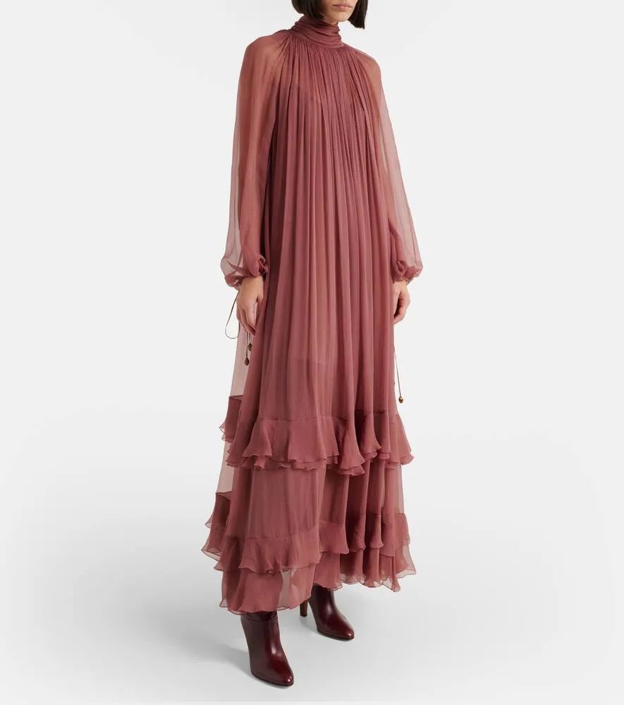 Chloe Gathered silk muslin gown