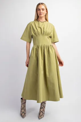 Grass Pintuck Waist Midi Dress