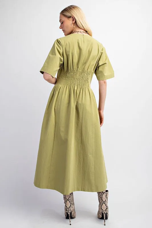 Grass Pintuck Waist Midi Dress