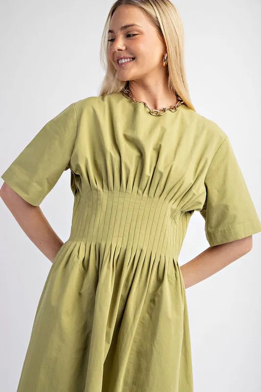 Grass Pintuck Waist Midi Dress