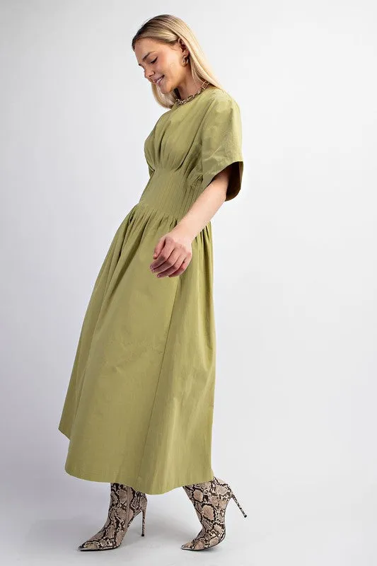 Grass Pintuck Waist Midi Dress