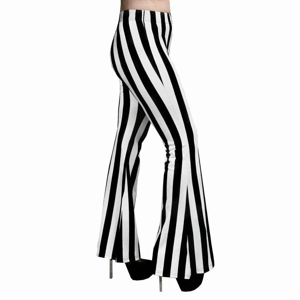 Hellz Bellz Jail Byrd Black & White Stripe Bell Bottom Flares