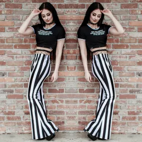 Hellz Bellz Jail Byrd Black & White Stripe Bell Bottom Flares