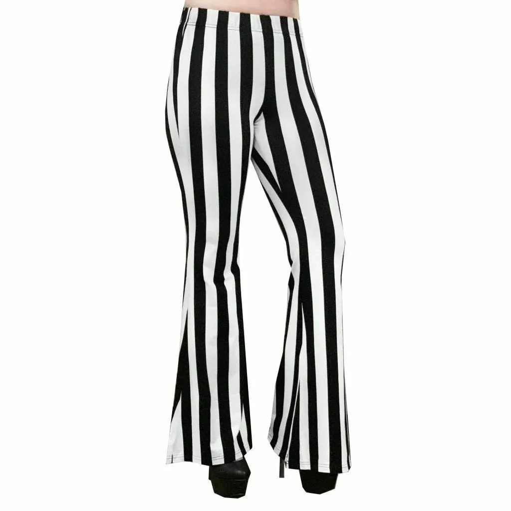 Hellz Bellz Jail Byrd Black & White Stripe Bell Bottom Flares
