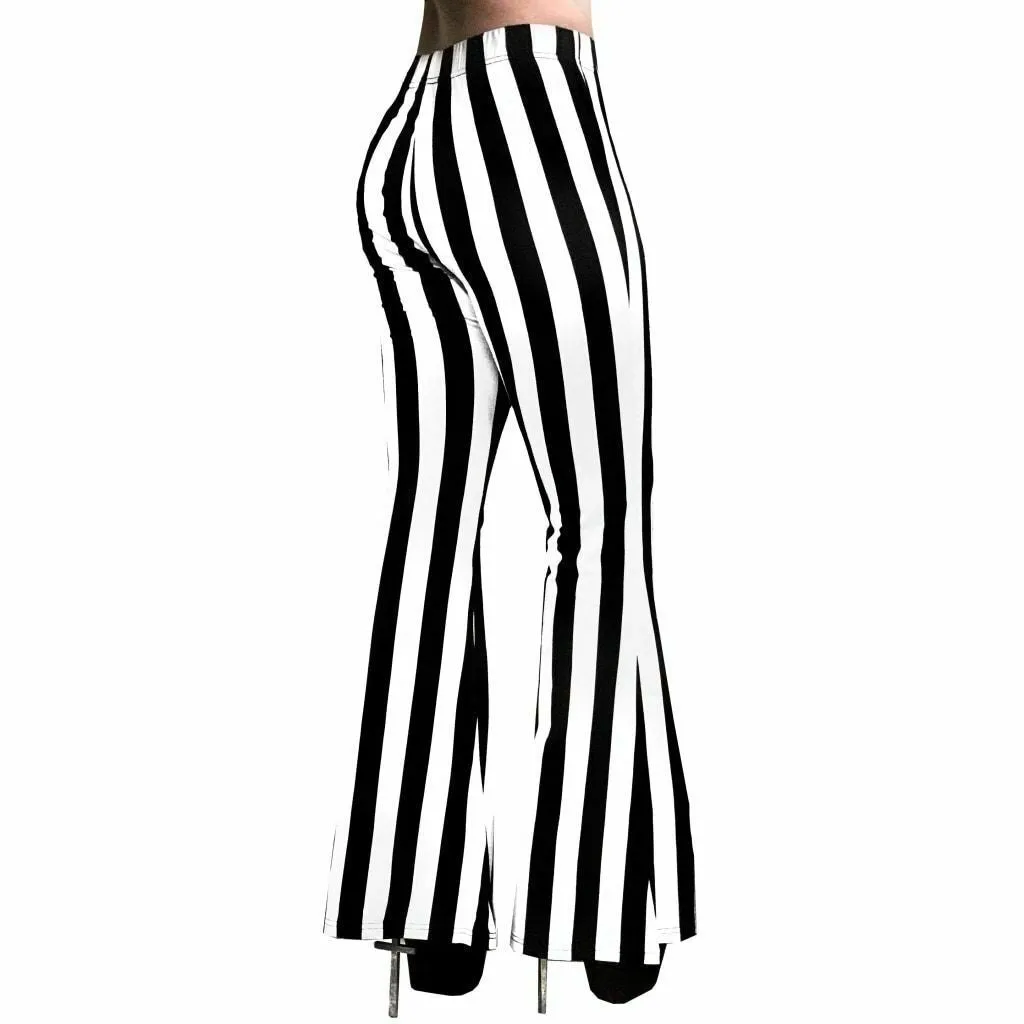 Hellz Bellz Jail Byrd Black & White Stripe Bell Bottom Flares