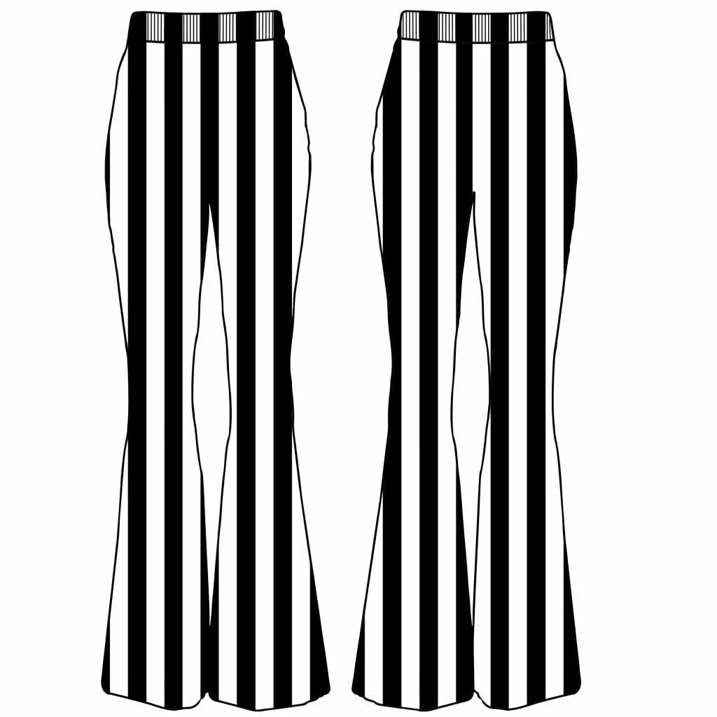 Hellz Bellz Jail Byrd Black & White Stripe Bell Bottom Flares