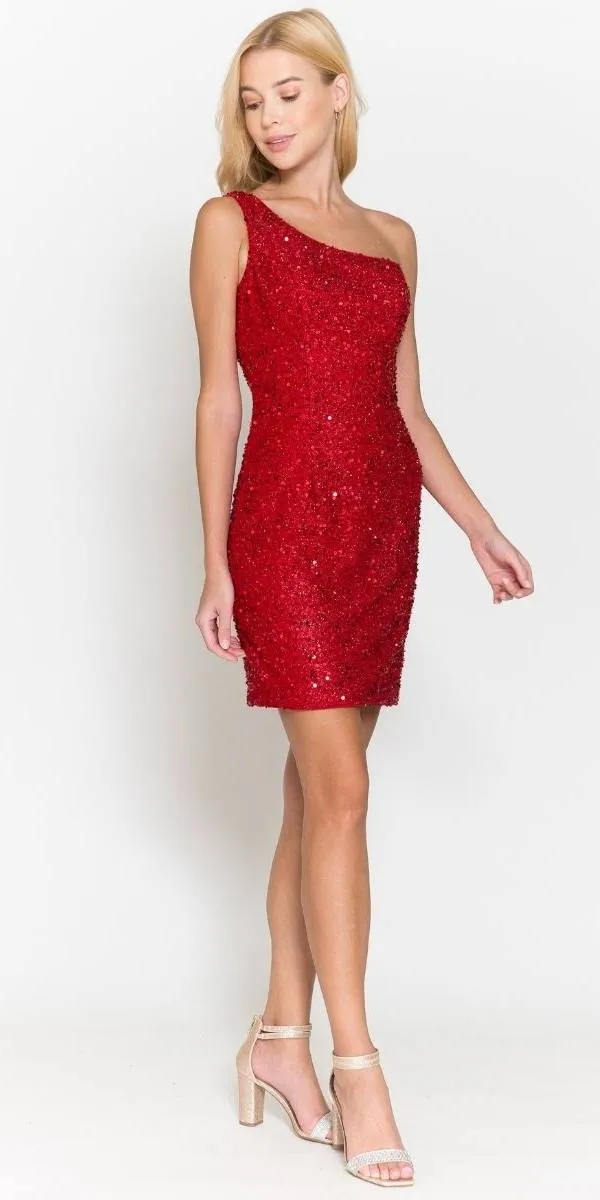Poly USA | Ed Young 8804 One shoulder Short Bodycon Fit Dress