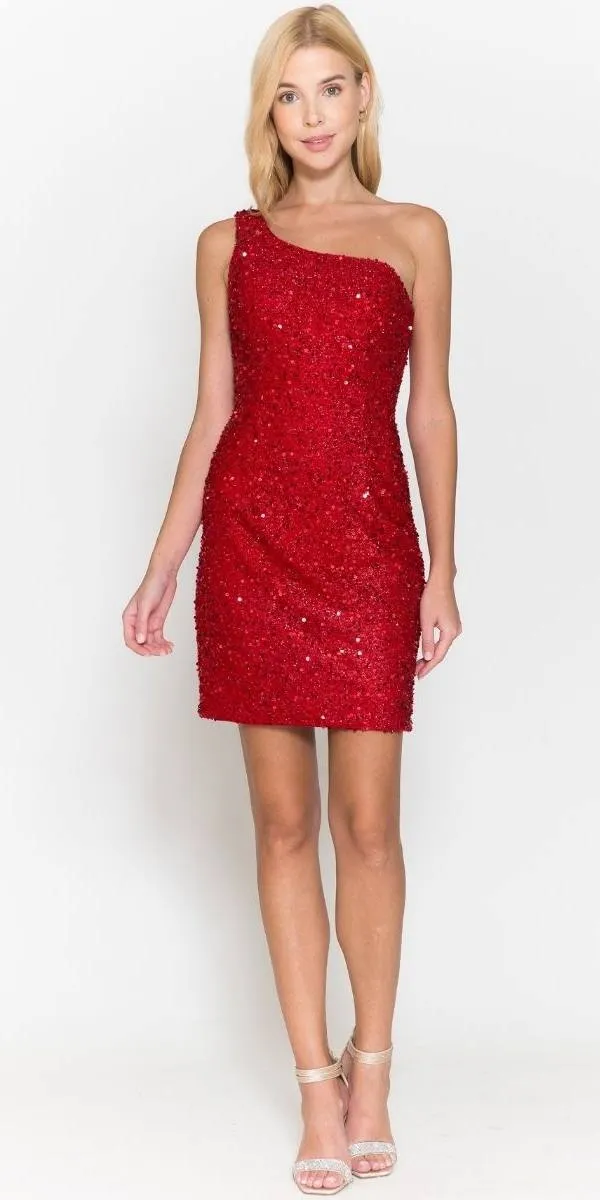 Poly USA | Ed Young 8804 One shoulder Short Bodycon Fit Dress