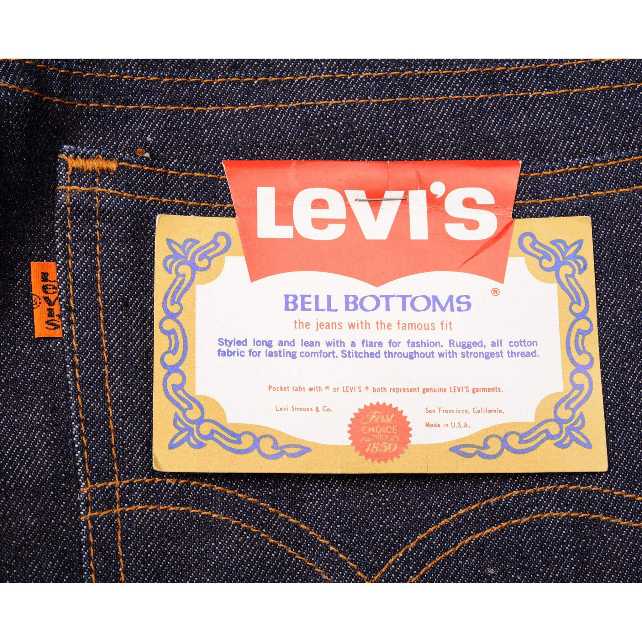 VINTAGE LEVIS 646 BELL BOTTOMS JEANS INDIGO 1970s SIZE W33 L32 MADE IN USA DEADSTOCK