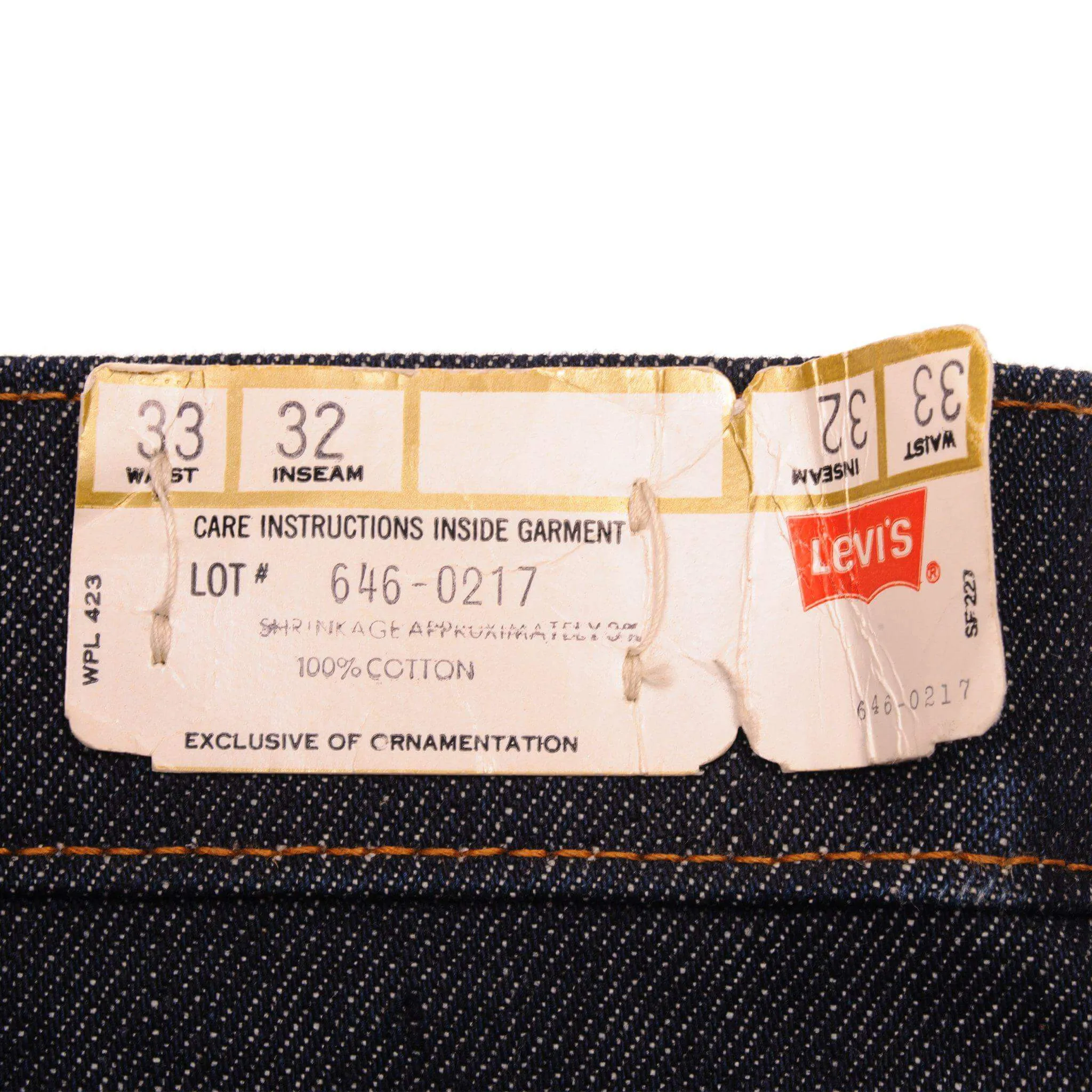 VINTAGE LEVIS 646 BELL BOTTOMS JEANS INDIGO 1970s SIZE W33 L32 MADE IN USA DEADSTOCK